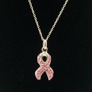 .925 Sterling Silver Pink Ribbon Rhinestone Chain